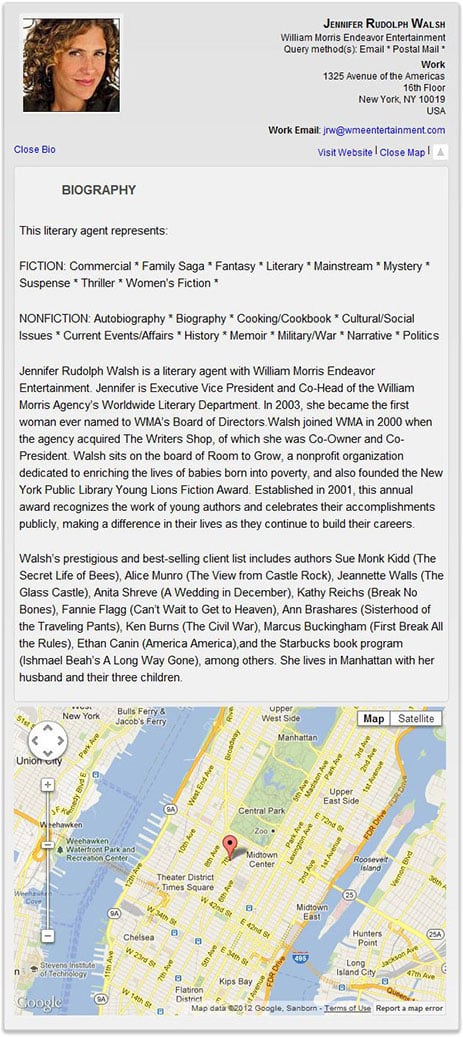 Sample Listing - Literary Agents Boston